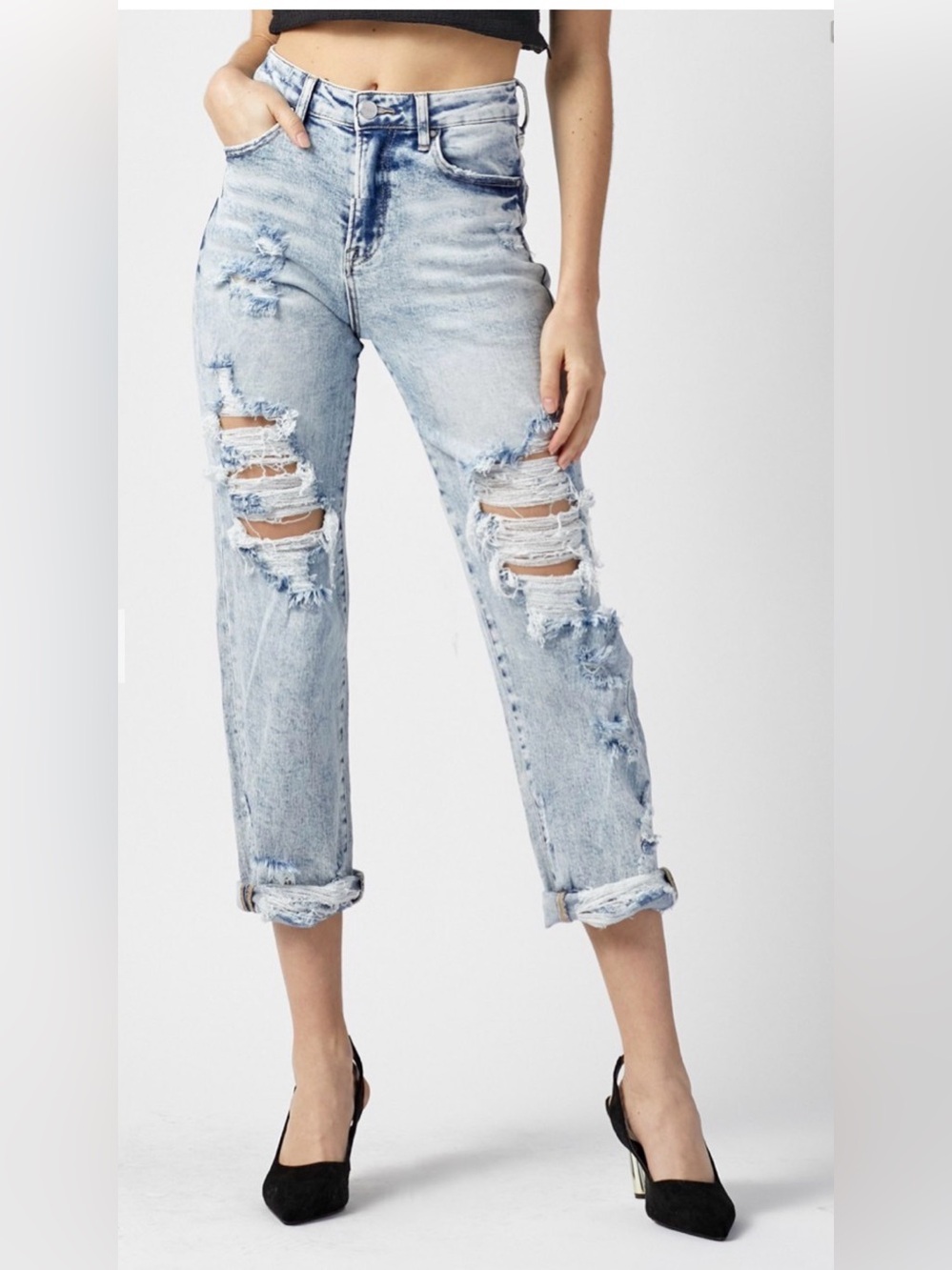 Risen Jeans High Rise Crop Boyfriend Jeans